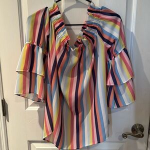 Summer multicolor off the shoulder top with double ruffle sleeves size Xl